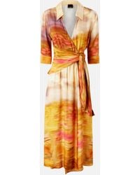 Pinko - Bedrucktes Kleid Aus Satin Mit V-Ausschnitt, Multi-/Rosa - Lyst