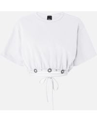 Pinko - Cropped T-Shirt With Lace And Texan Details - Lyst