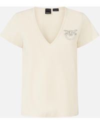 Pinko - V-neck T-shirt With Jewel Embroidery - Lyst