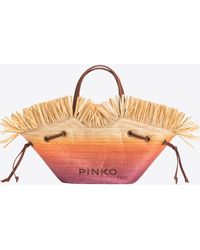 Pinko - Small Pagoda Shopper Bag In Faded Raffia - Lyst