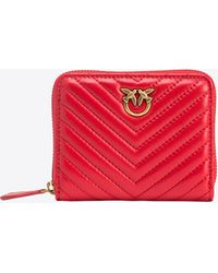 Pinko - Square Quilted Nappa Leather Zip-around Purse - Lyst
