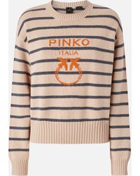Pinko - Striped Sweater With Logo - Lyst
