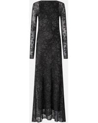 Pinko - Long Dress With Mesh And Floral Lace - Lyst