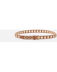 Pinko - Leather Belt With Jewel Eyelets, 2Cm - Lyst