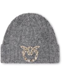 Pinko - Wool Beanie With Jewelled Love Birds Logo - Lyst