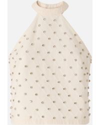 Pinko - Halterneck Top With Diamond Motif And Rhinestones - Lyst