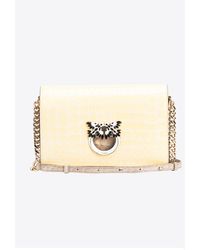 Pinko - Galleria Classic Love Bag Click In Shiny Two-tone Crocodile-print Leather - Lyst