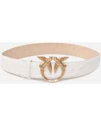 Pinko - Leather Belt With Love Birds Buckle, 4 Cm - Lyst