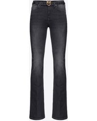 Pinko - Flared Black Denim Jeans With Belt - Lyst