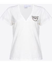 Pinko - V-neck T-shirt With Shiny Logo - Lyst