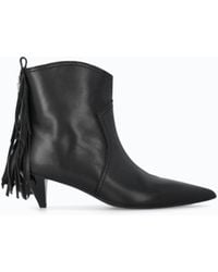 Pinko - Leather Ankle Boots With Heel And Fringing - Lyst
