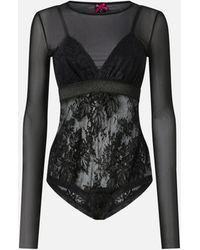 Pinko - Tulle And Lace Knit Bodysuit - Lyst