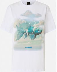 Pinko - T-shirt With Print And Appliqués - Lyst