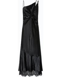 Pinko - Long Satin Dress With Draping And Lace - Lyst