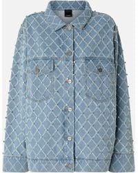 Pinko - Denim Jacket With Diamond And Rhinestone Motif - Lyst