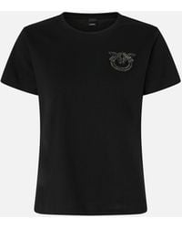 Pinko - T-Shirt With Crystal-Embroidered Love Birds Logo - Lyst