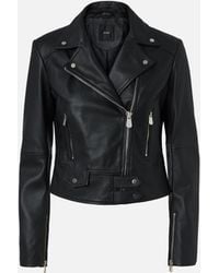 Pinko - Short Zipped Nappa Leather Biker Jacket - Lyst