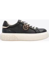 Pinko - Leather Sneakers With Love Birds Plaque - Lyst