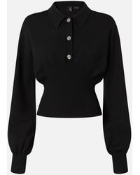 Pinko - Long-Sleeved Ribbed Polo Sweater, Limo - Lyst