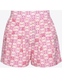 Pinko - Shorts Aus Musselin Monogram Bestickt, Butter/Rosa - Lyst