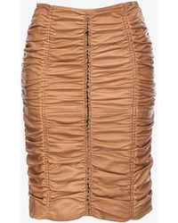 Pinko - Gathered Nappa Leather Calf-length Skirt - Lyst