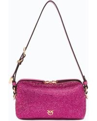 Pinko - Fully Rhinestoned Mini Suede-Effect Crossbody Boston Bag - Lyst
