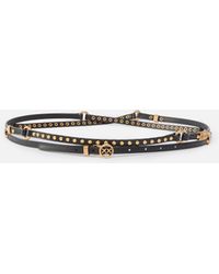Pinko - Double-Wrap Leather Belt With Studs And Branded Rings, 1 Cm - Lyst
