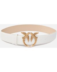 Pinko - Leather Belt With Love Birds Buckle, 4 Cm - Lyst