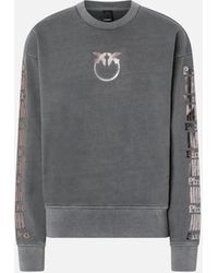 Pinko - Sweatshirt Metallic-Print, Dunkles Möwengrau - Lyst