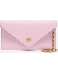 Pinko - Small Smooth Leather Envelope Clutch Bag With Love Birds Logo - Lyst