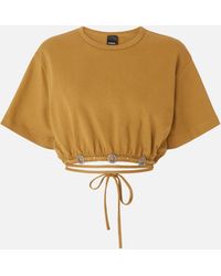 Pinko - Cropped T-Shirt With Lace And Texan Details - Lyst