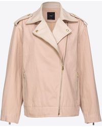Pinko - Cotton And Leather Biker Jacket - Lyst