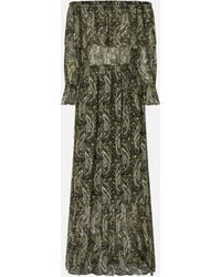 Pinko - Off-The-Shoulder Long Dress With Cashmere Print - Lyst