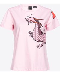 Pinko - T-shirt With Dragon Print And Embroidery - Lyst