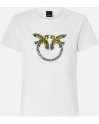 Pinko - T-Shirt With Love Birds Jewel Maxi Embroidery - Lyst