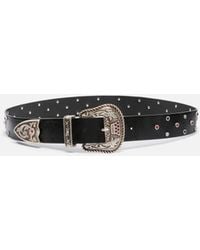 Pinko - Leather Belt With Studs, 4 Cm - Lyst