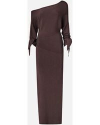 Pinko - Long Rib-Knit Dress With Asymmetrical Neckline - Lyst