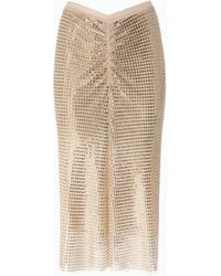 Pinko - Mesh-Effect Calf-Length Skirt With Rhinestones - Lyst