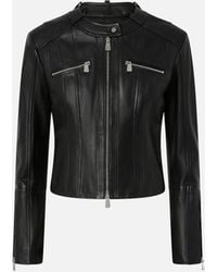 Pinko - Bikerjacke Aus Nappaleder Mit Horizontalen Steppnähten, Limousinenschwarz - Lyst