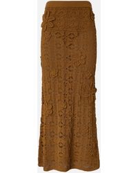 Pinko - Crochet-Effect Midi Skirt With Appliqué Flowers - Lyst