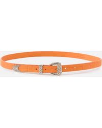 Pinko - Crocodile-Print Leather Belt With Texan Buckle, 1.7 Cm - Lyst