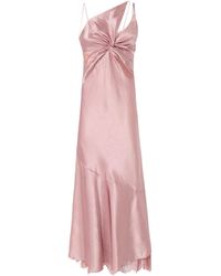 Pinko - Langes Satinkleid Mit Drapierung Und Spitze - Lyst