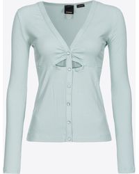 Pinko - Ribbed Sweater With Mother-Of-Pearl Buttons, Mist - Lyst
