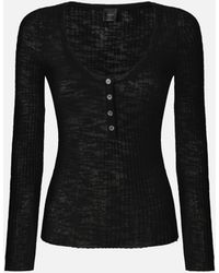 Pinko - Lightweight Ribbed Cotton Henley Sweater - Lyst