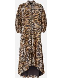 Pinko - Long Dress With Buttons And Animal Print - Lyst
