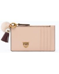 Pinko - Leather Card Holder With Tassel And Pompom - Lyst