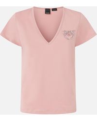 Pinko - V-neck T-shirt With Jewel Embroidery - Lyst