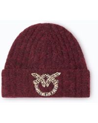 Pinko - Wool Beanie With Jewelled Love Birds Logo - Lyst