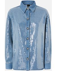 Pinko - Fully Sequinned Denim Overshirt - Lyst