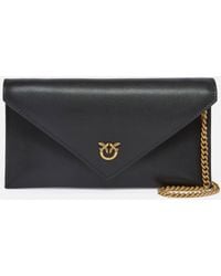 Pinko - Small Smooth Leather Envelope Clutch Bag With Love Birds Logo - Lyst